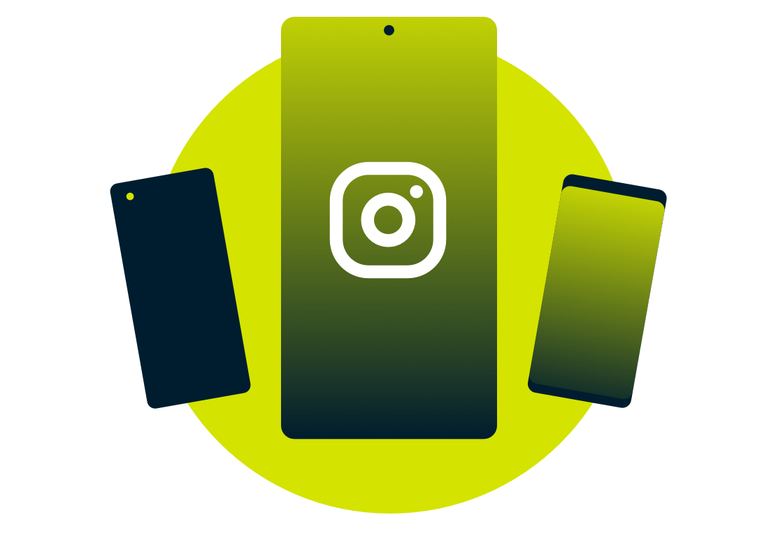 Instagram logosuna sahip mobil cihazlar.