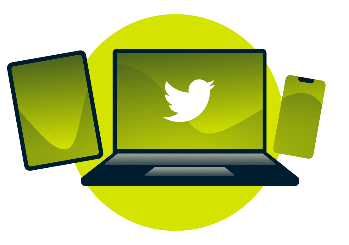 En b&auml;rbar dator, surfplatta och telefon med Twitter-logotypen.